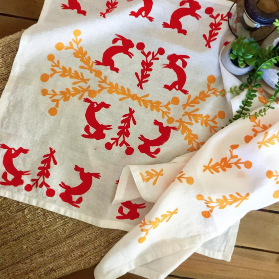 Folk Tea Towel Handprinting